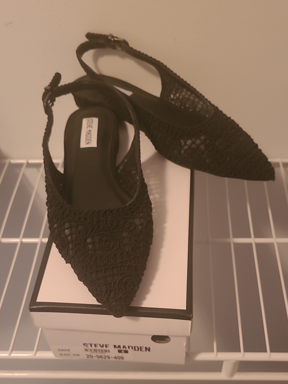 Steve Madden Black Crochet Pointed Slingback Flats